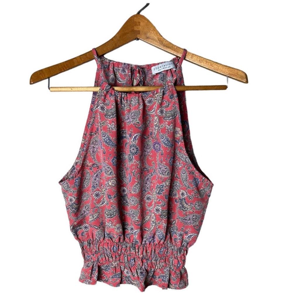 Pink floral print paper crane blouse